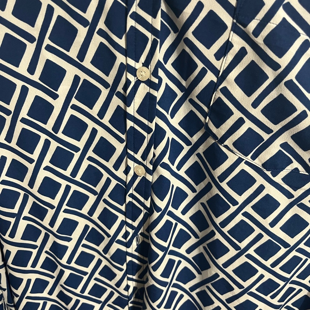 ❤️ XXL Merona Blue Geometric Print Women's Button Down Top - Picture 8 of 10